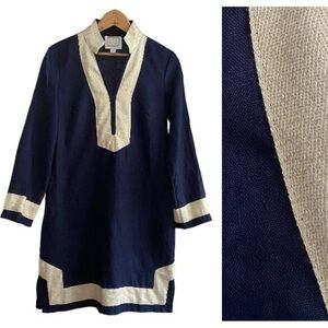 Sail to Sable Navy Blue Gold Linen Tunic Dress